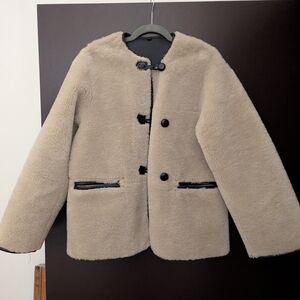 H&M Beige Teddy Faux Shearling Toggle Coat